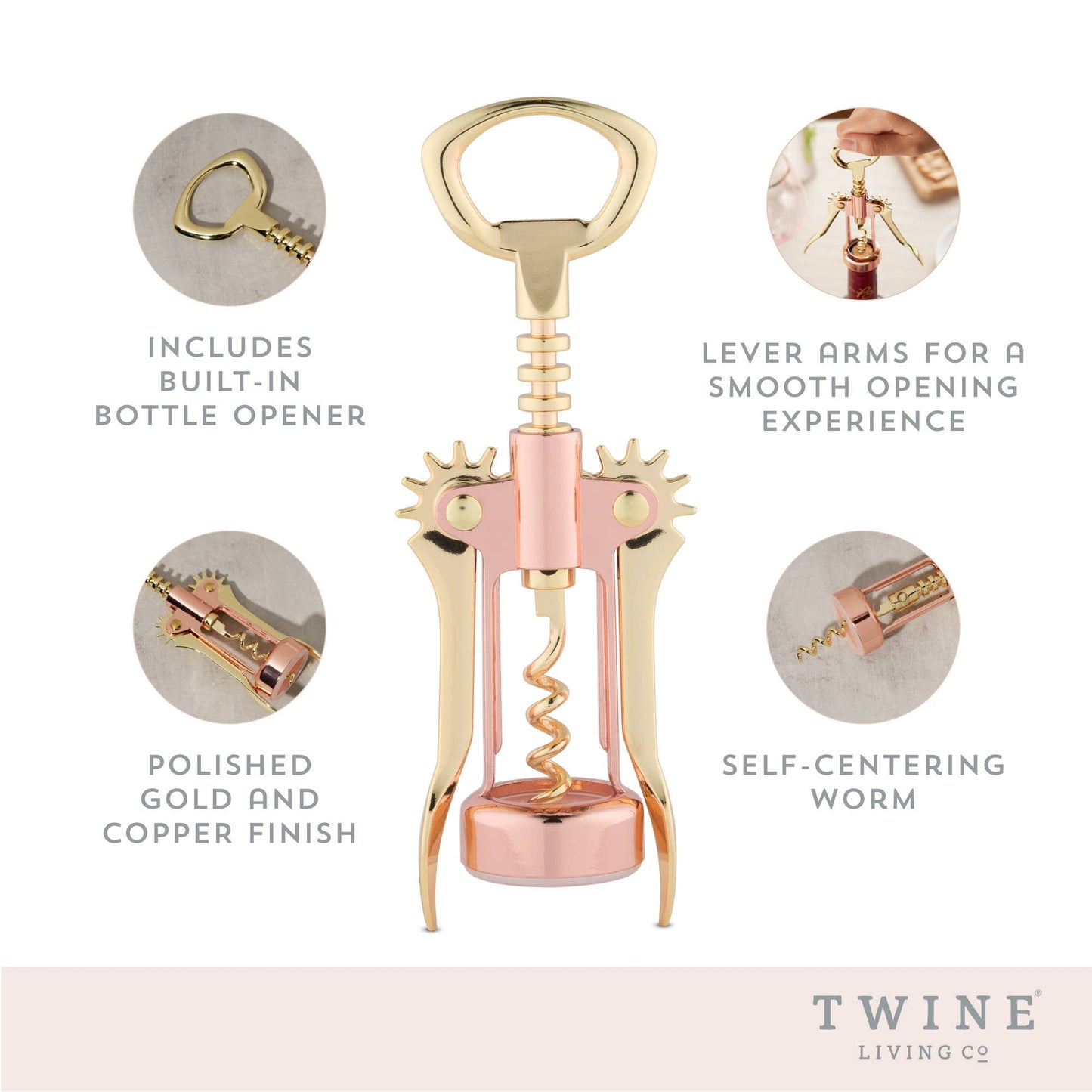 Copper & Gold-Plated Stainless Steel Winged Corkscrew