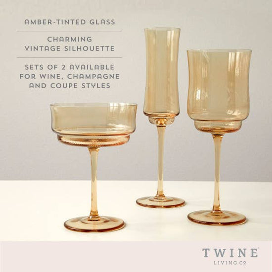 Tulip Amber-Tinted Glass Stemmed Champagne Flutes - Set of 2