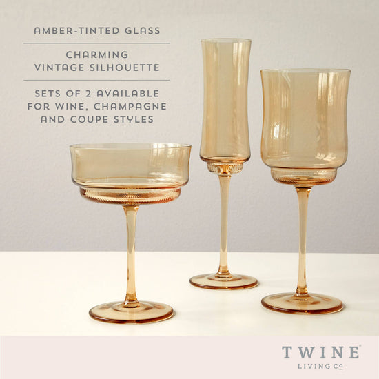Tulip Amber-Tinted Glass Stemmed Cocktail Coupes - Set of 2