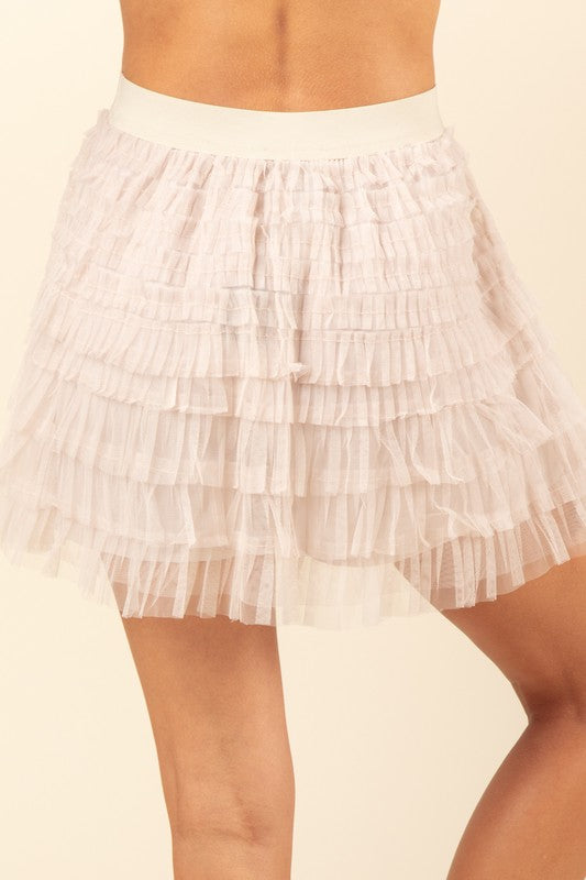 Holiday Party Tiered Mini Skirt Champagne