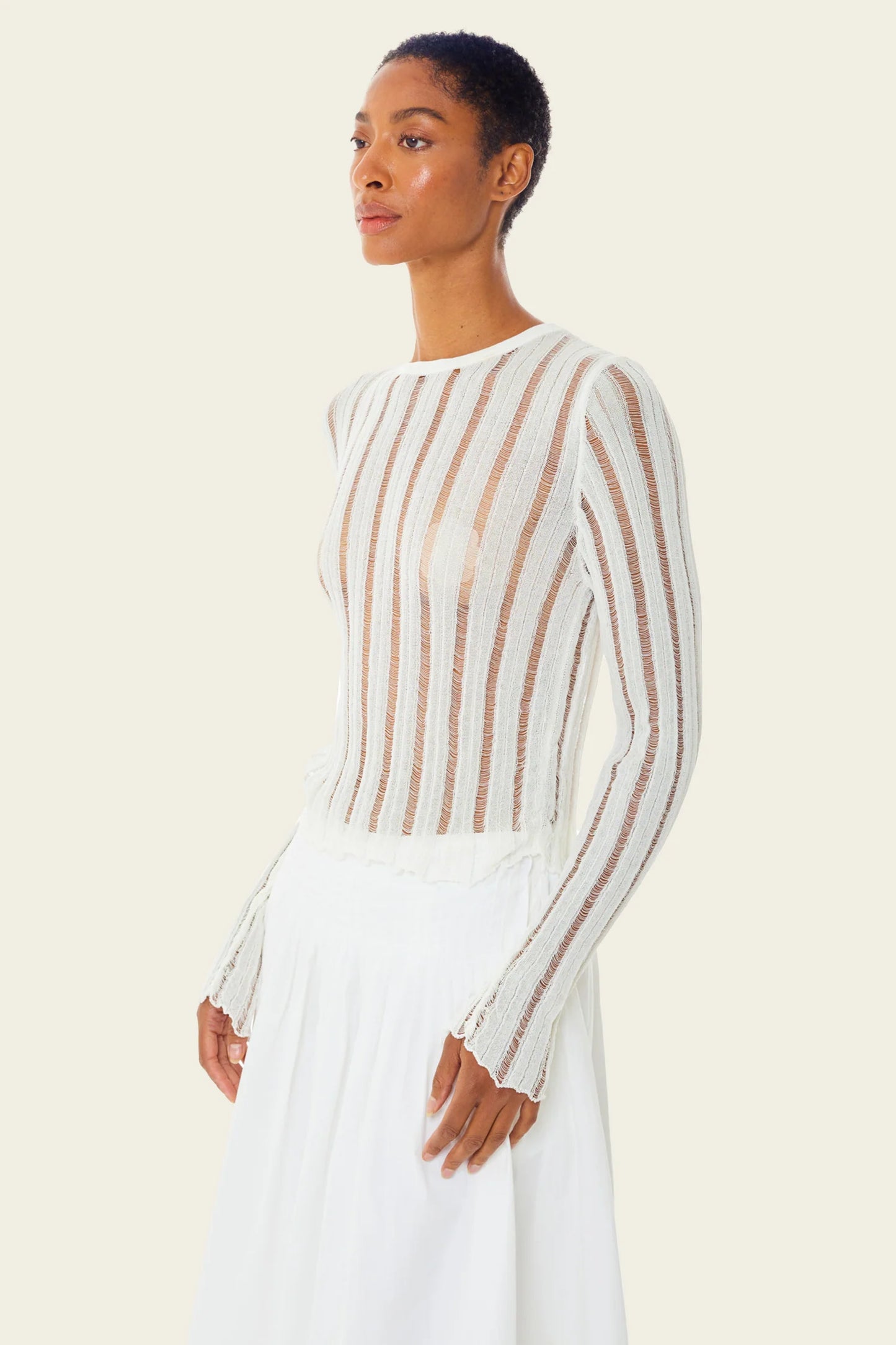 Find Me Now Cirque Mesh Long Sleeve Top White