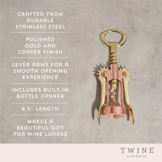 Copper & Gold-Plated Stainless Steel Winged Corkscrew