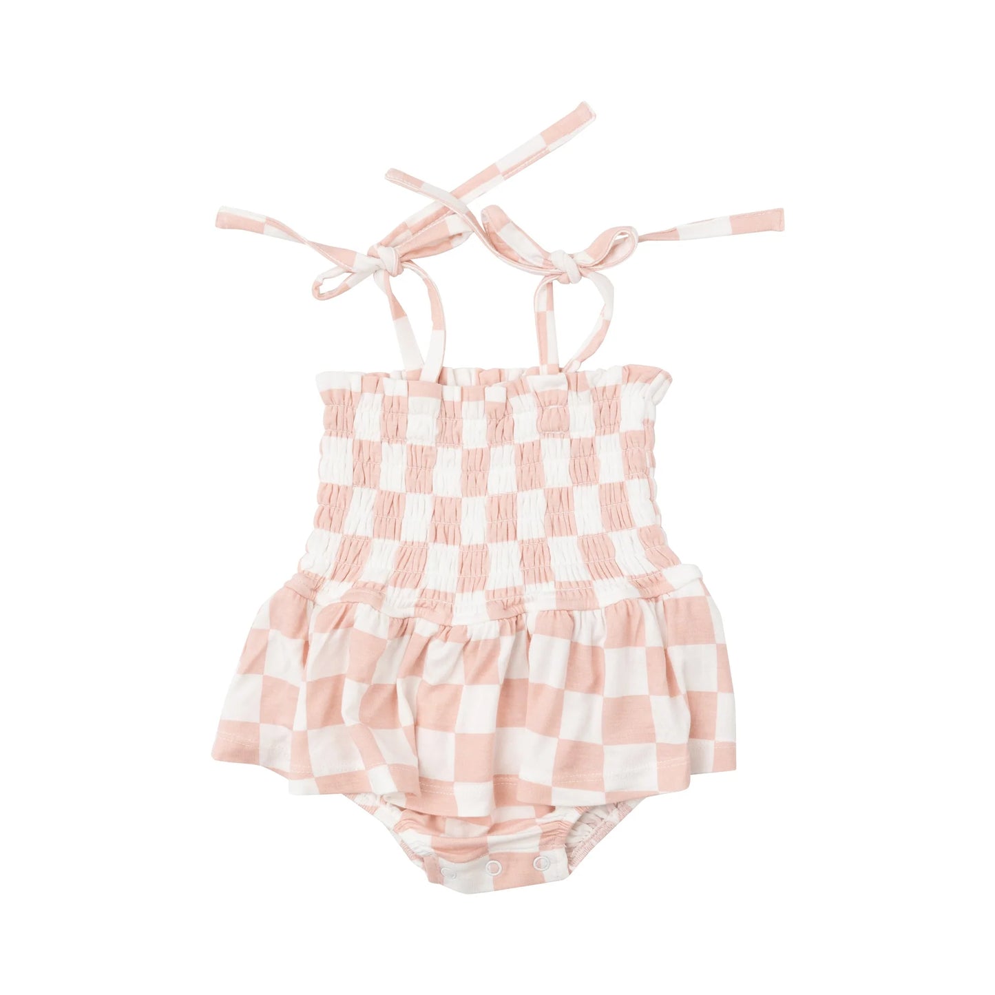 Angel Dear Checkerboard Pink Smocked Bubble with Skirt