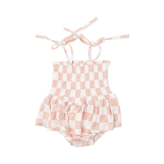 Angel Dear Checkerboard Pink Smocked Bubble with Skirt