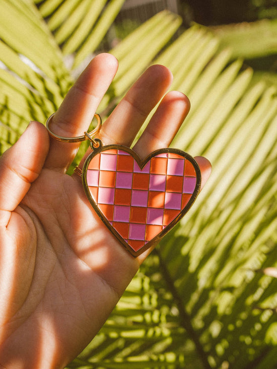Checkered Heart Keychain