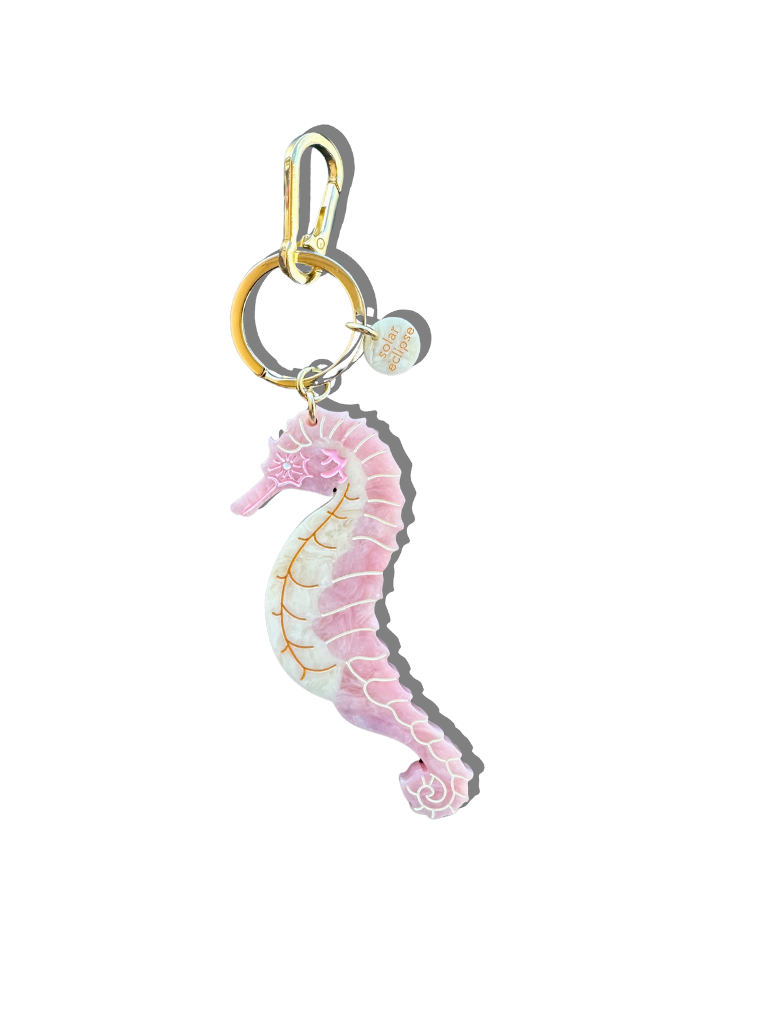 Solar Eclipse Hand-painted Seahorse Bag Charm + Keychain | Eco-Friendly