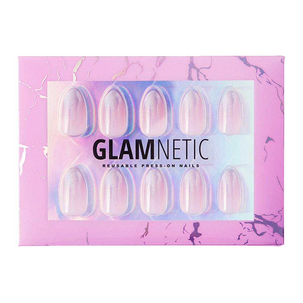 Glamnetic Winter Storm Press-On Nails| Holographic French Tip| Neutral