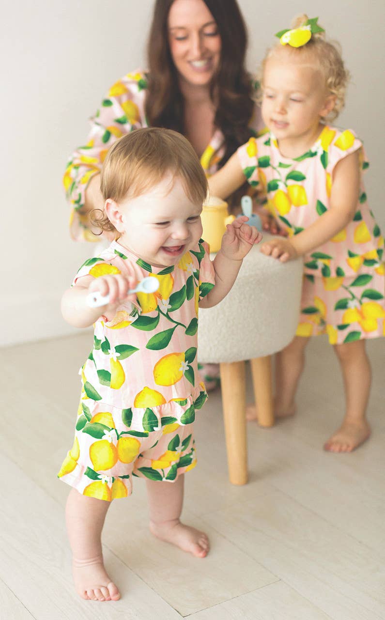 Shorts Ruffle Set - Pink Stripes + Lemons