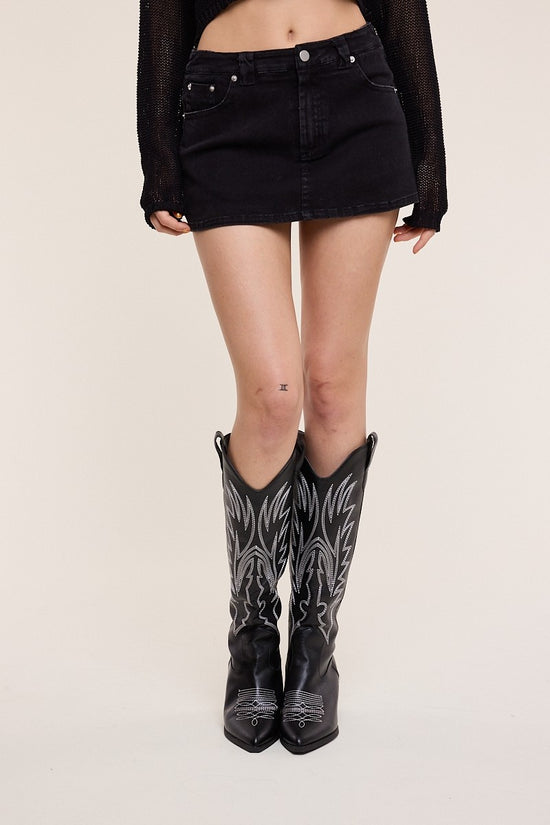 Trish Denim Mini Skort Black