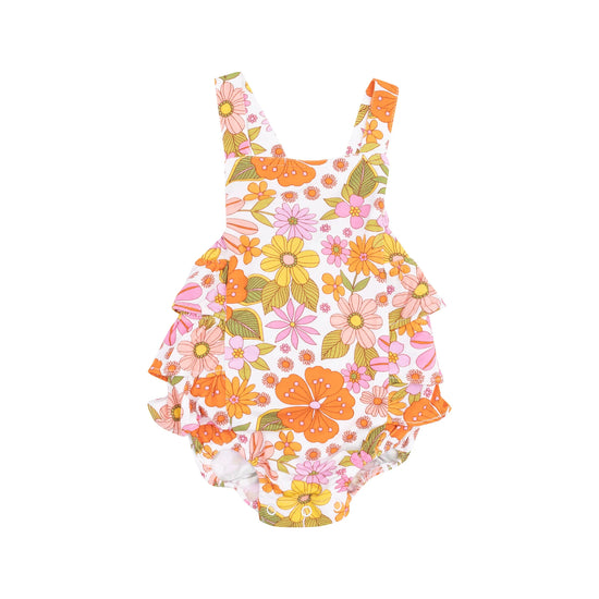 Angel Dear Boho Beachy Floral Ruffle Sunsuit