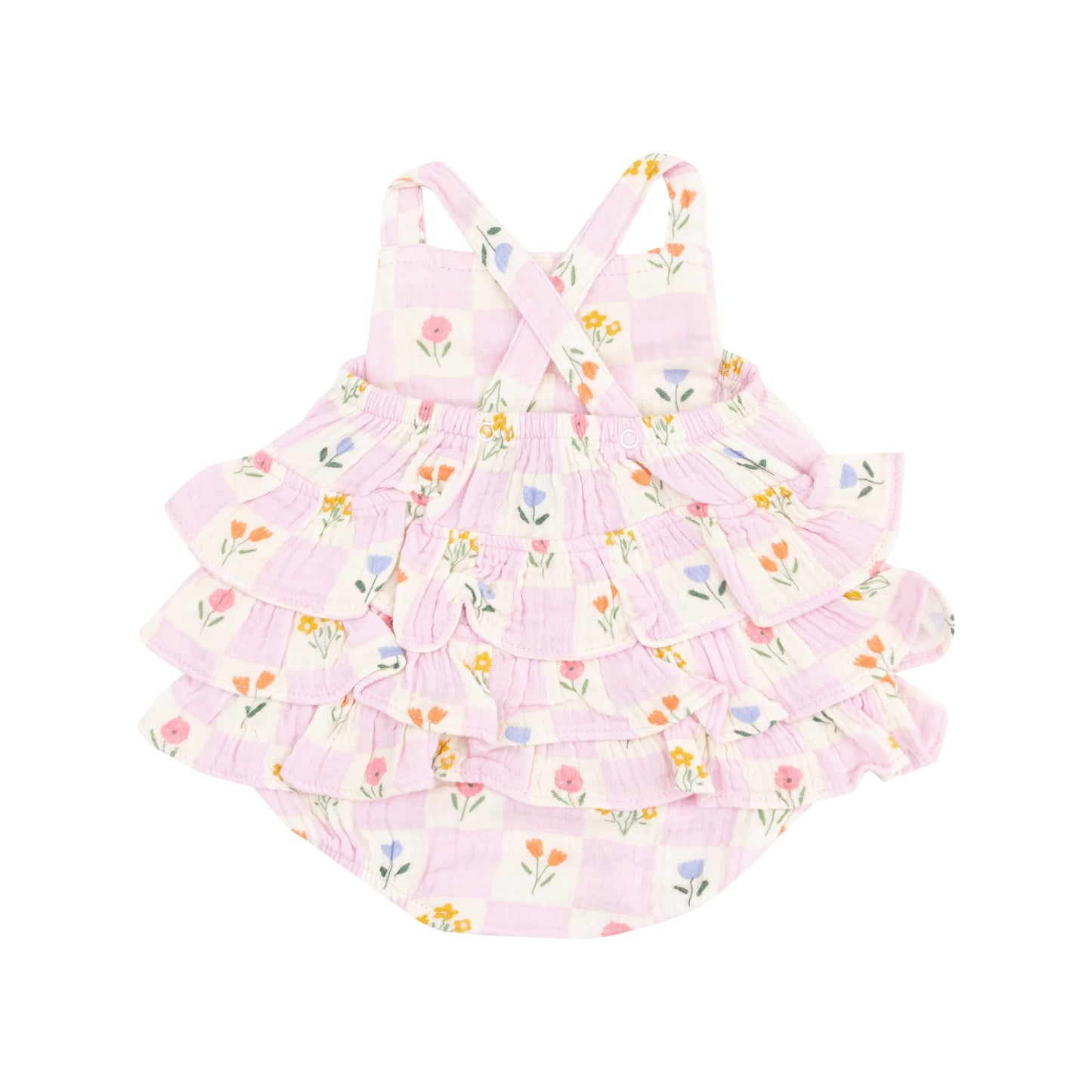 Angel Dear Floral Check Ruffle Sunsuit