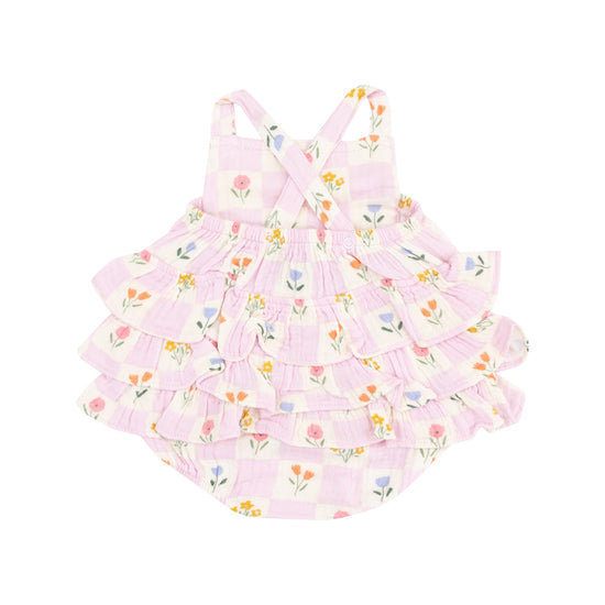 Angel Dear Floral Check Ruffle Sunsuit