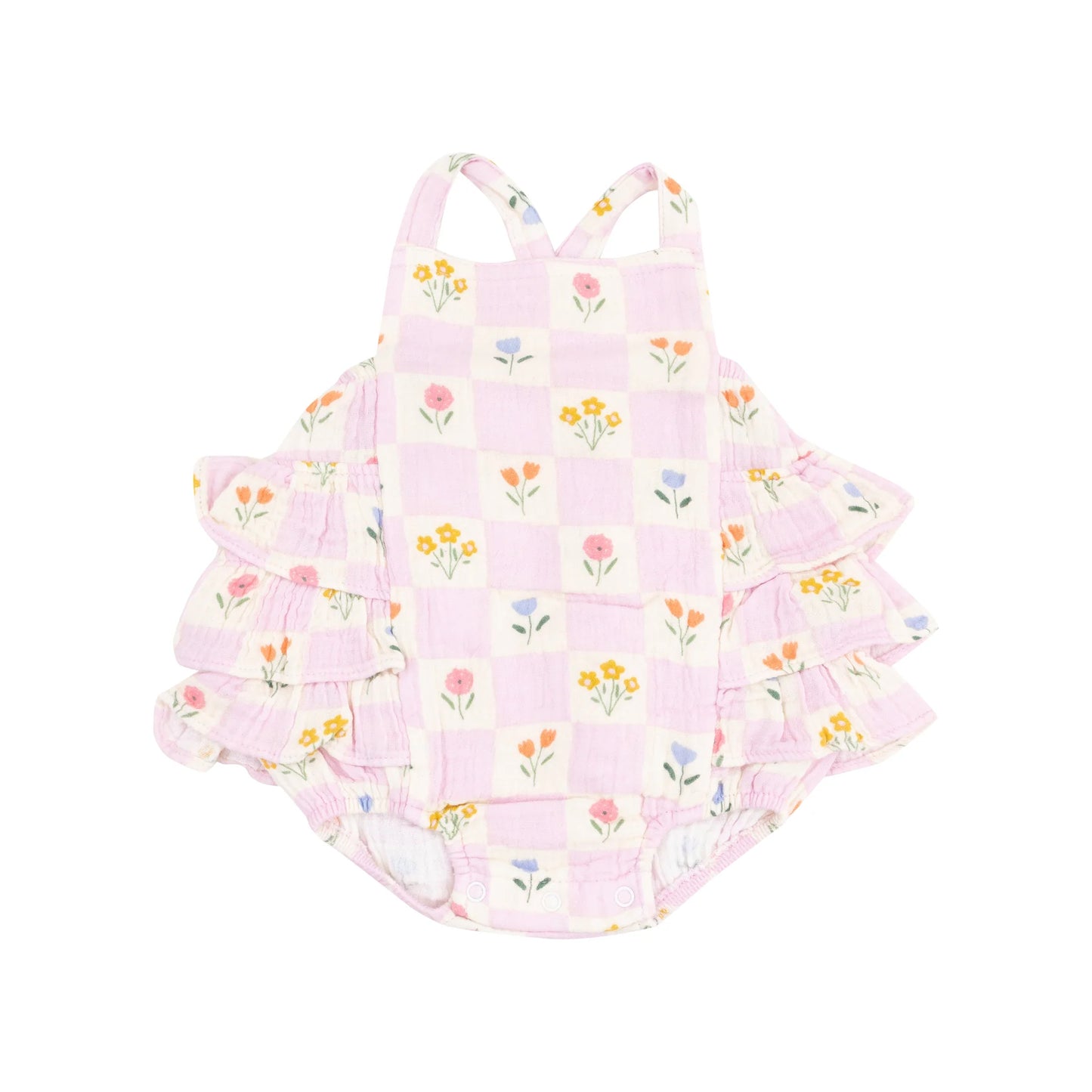 Angel Dear Floral Check Ruffle Sunsuit