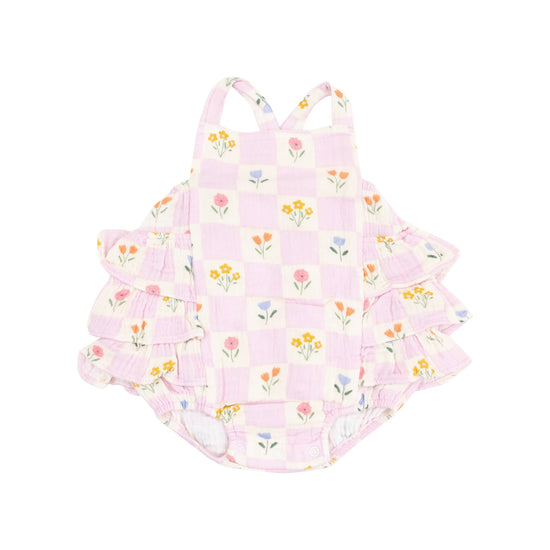 Angel Dear Floral Check Ruffle Sunsuit