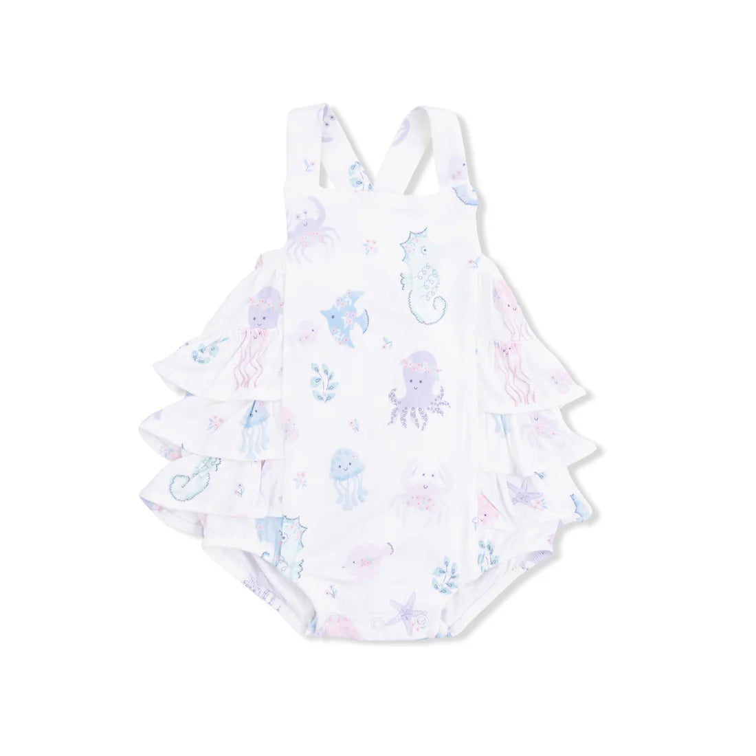 Angel Dear Ruffle Sunsuit Floral Sea Creatures White/Purple