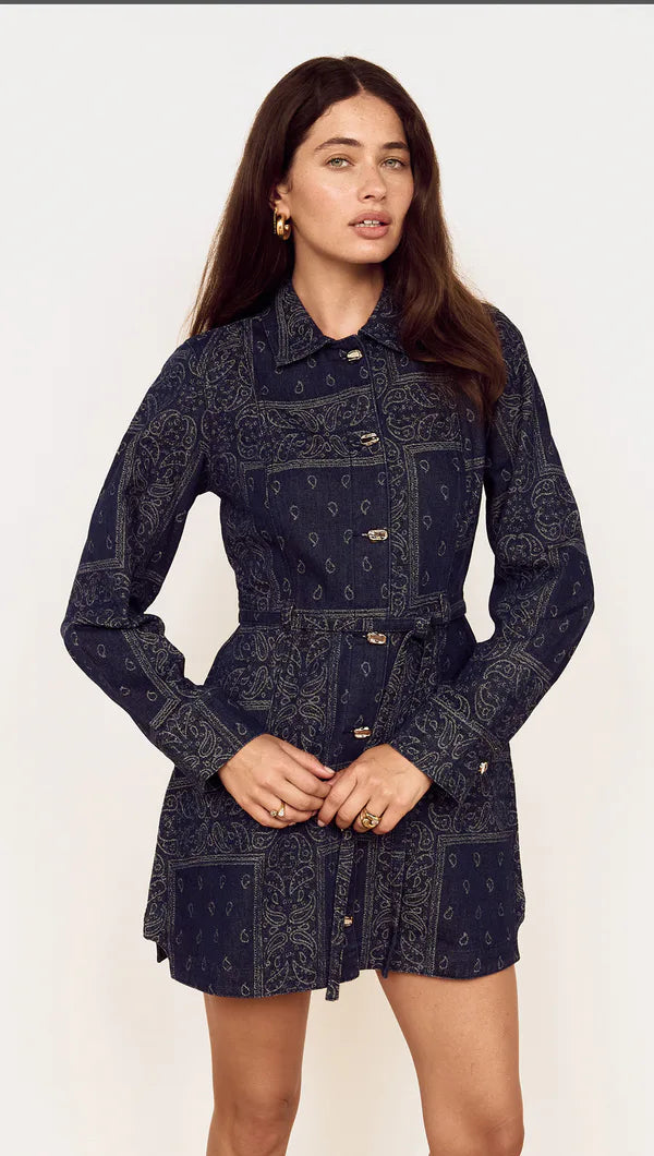 MINKPINK Delphi Paisley Jacquard Denim Dress