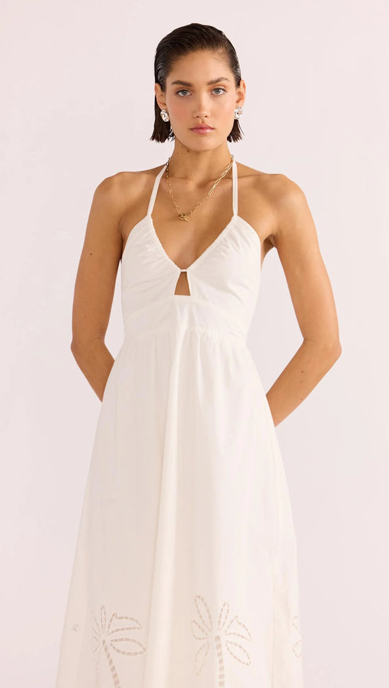 Load image into Gallery viewer, MINKPINK White Romina Broderie Midi Dress
