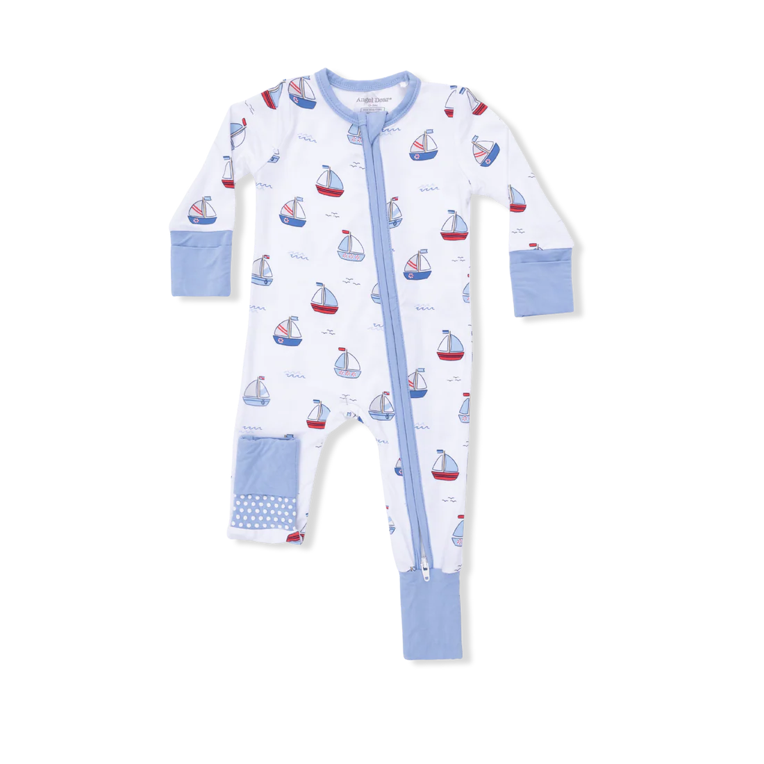 Angel Dear Convertible Romper PJ's Bubbly Sailboat Blue