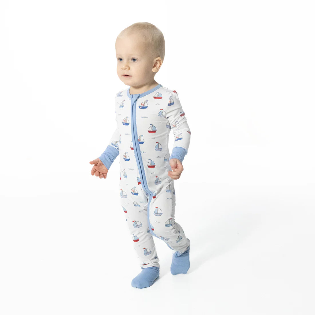 Angel Dear Convertible Romper PJ's Bubbly Sailboat Blue