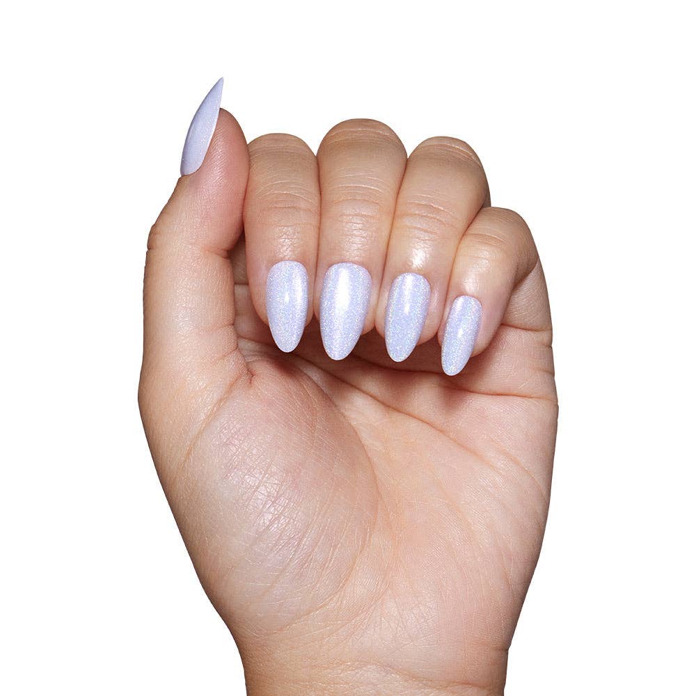 Glamnetic Frozen Press-On Nails|Pale Icy Blue Shimmer| Almond Shape