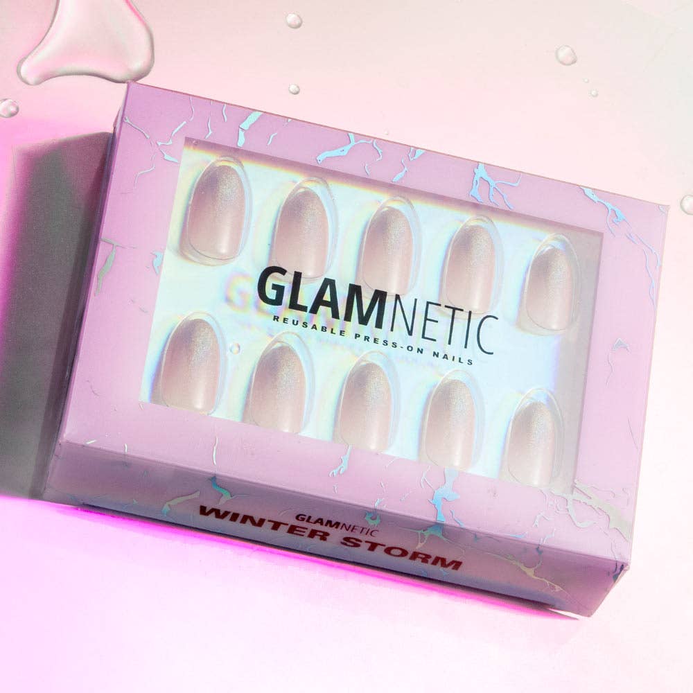 Glamnetic Winter Storm Press-On Nails| Holographic French Tip| Neutral