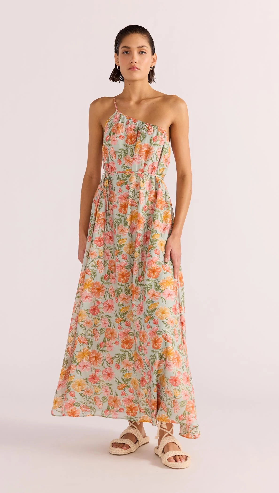 mink pink orange floral dress MINKPINK Estelle Green & Orange Floral Print Keyhole Maxi Dress