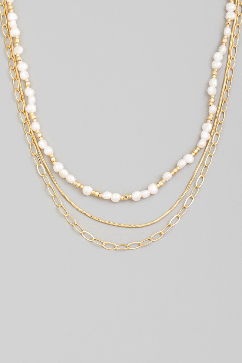 3 Layer Pearl & Chain Necklace