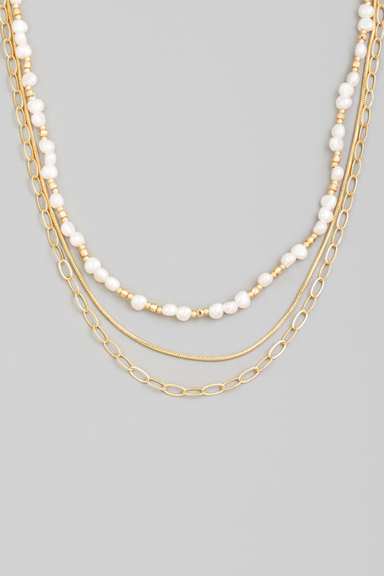 3 Layer Pearl & Chain Necklace