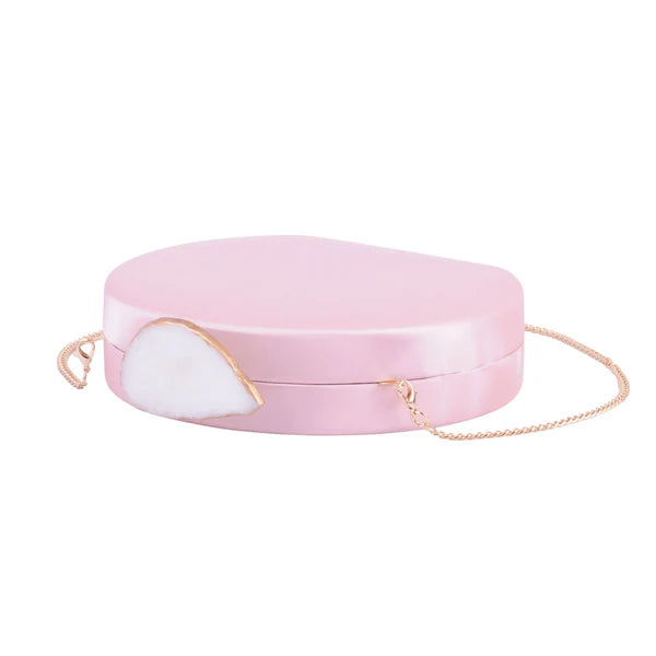 Timeless Silk Clutch with Raw Cut Stone Top Pink