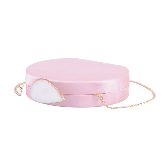 Load image into Gallery viewer, Timeless Silk Clutch with Raw Cut Stone Top Pink
