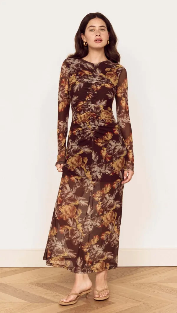 MINKPINK Tahlia Brown Floral Midi Dress
