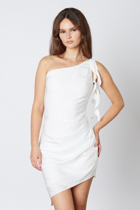 bcbg white one shoulder dress BCBG Max Azria One Shoulder Mini Dress Womens Small White Ruched Cocktail Party
