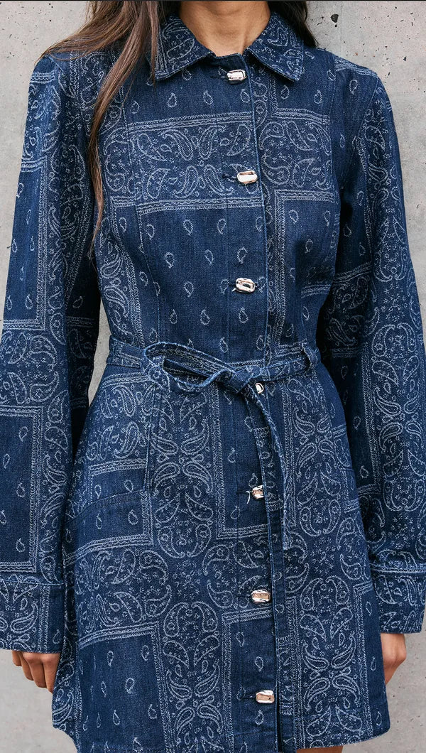 MINKPINK Delphi Paisley Jacquard Denim Dress