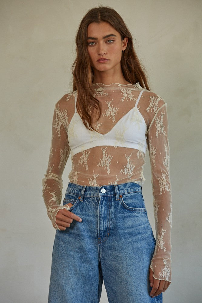 By Together Aubrey L/S Lace Top Ivory