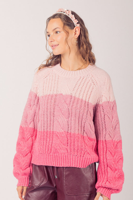 Load image into Gallery viewer, Pink Trio Cable Sweater
