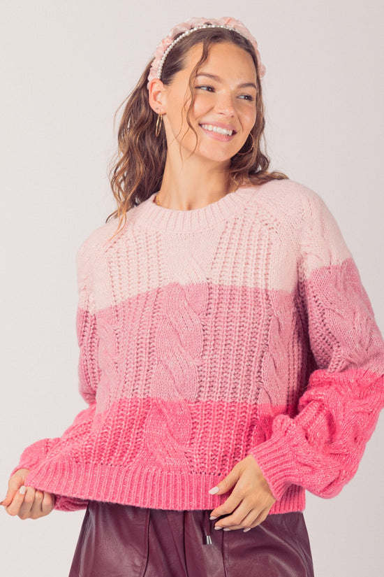 Load image into Gallery viewer, Pink Trio Cable Sweater

