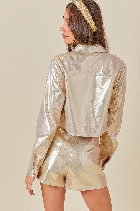 Load image into Gallery viewer, Sandy Metallic Shirt Jacket Gold
