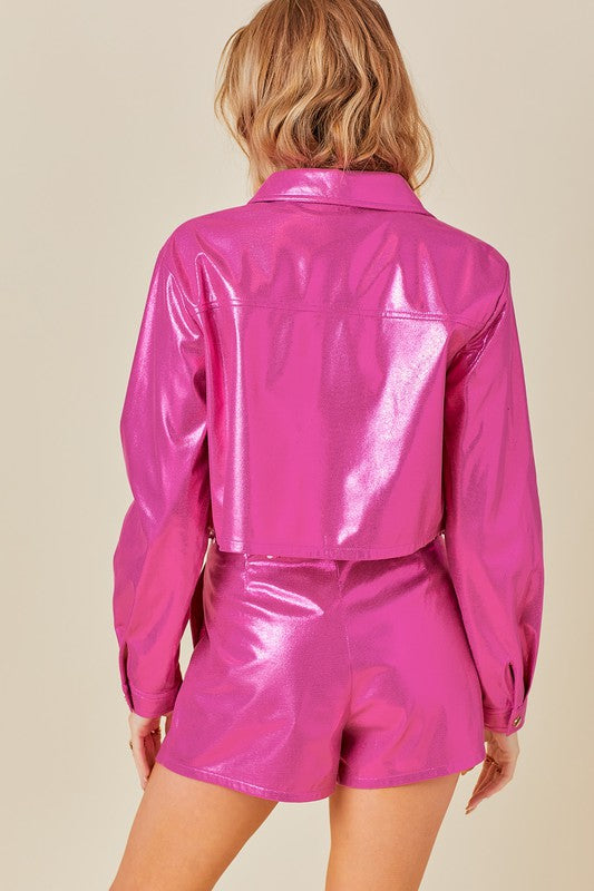 Sandy Metallic Shirt Jacket Pink
