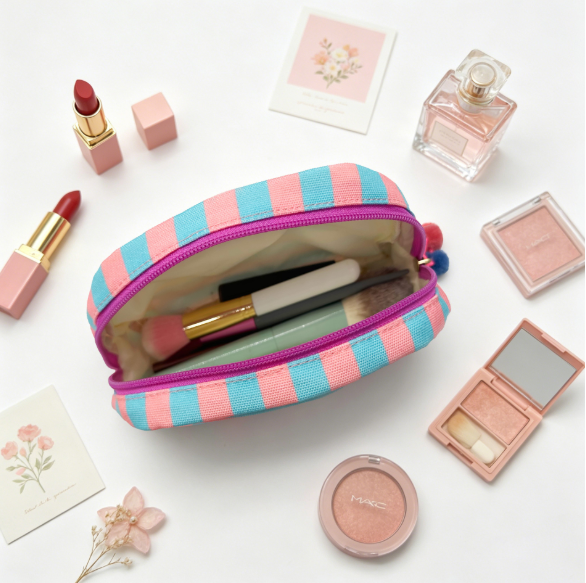 Striped Canvas Makeup Bag