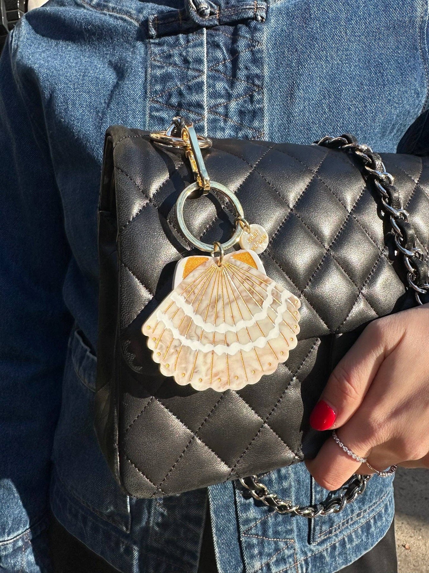 Solar Eclipse Hand-painted Seashell Bag Charm + Keychain