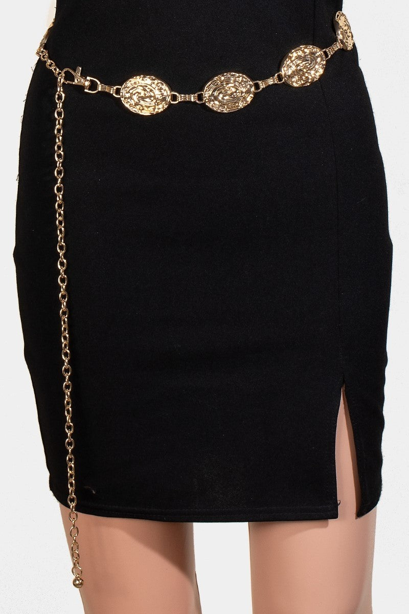 Oval Disk Chain Belt Gold