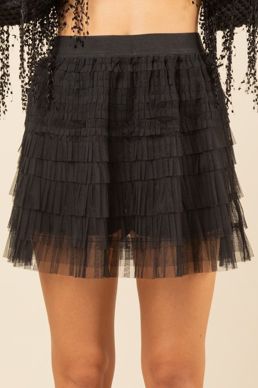 Holiday Party Tiered Mini Skirt Black
