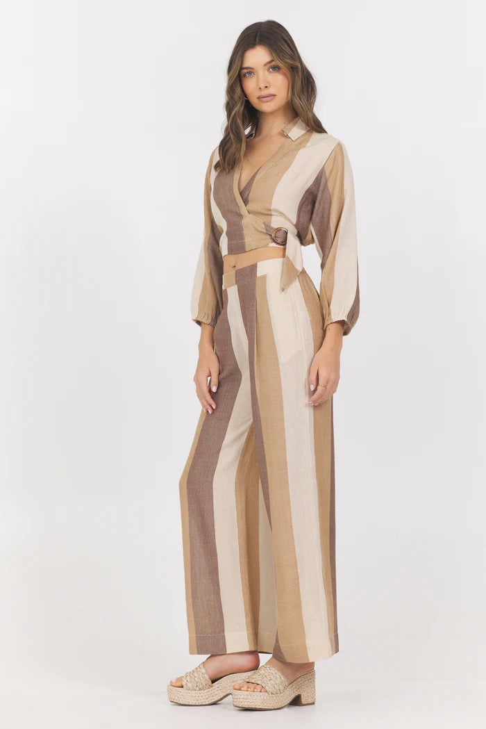 Vintage Havana Stripe Surplice Top Metallic