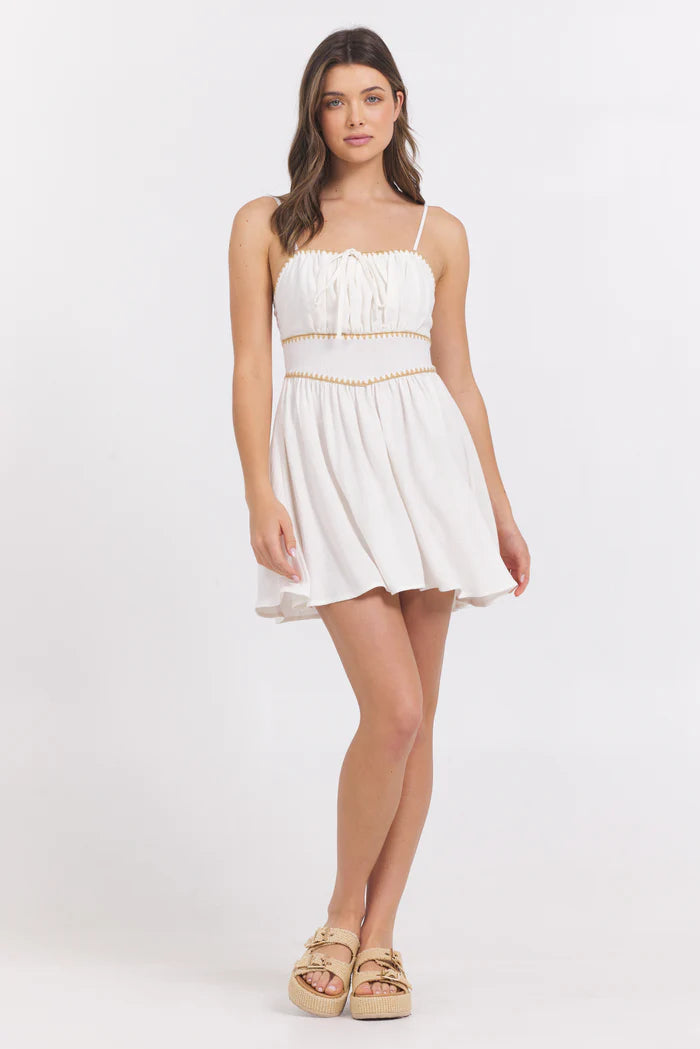Vintage Havana White Mini Dress w/ Tan Whip Stitch