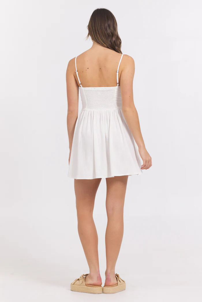 Vintage Havana White Mini Dress w/ Tan Whip Stitch