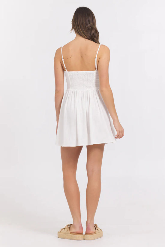 Load image into Gallery viewer, Vintage Havana White Mini Dress w/ Tan Whip Stitch
