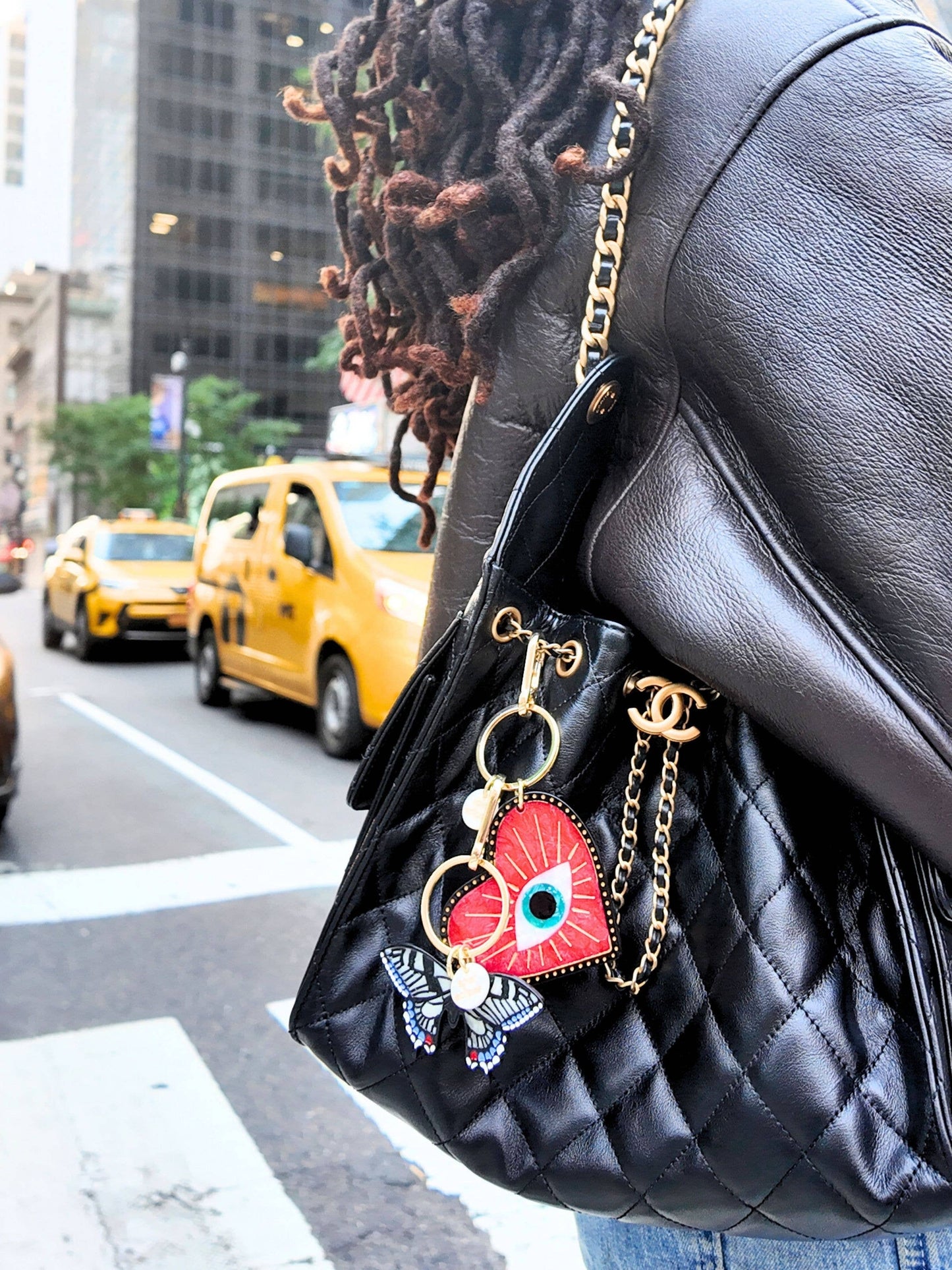 Solar Eclipse Hand-painted Lucky Eye Heart Bag Charm + Keychain