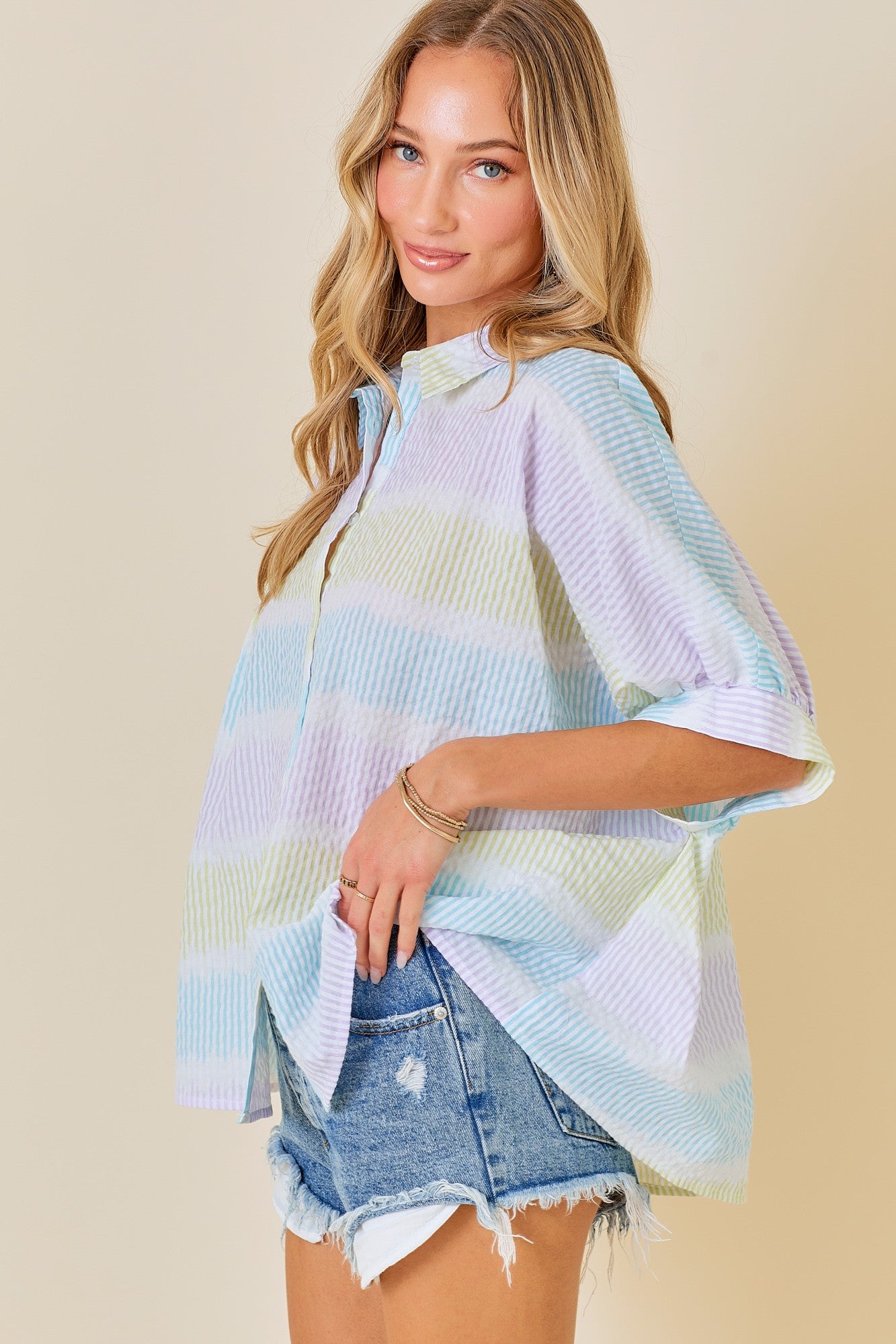 Load image into Gallery viewer, Mindy Hombre Blue Stripe Blouse
