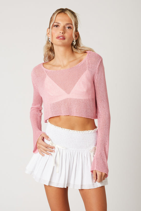 Torre L/S Crochet Top Pink