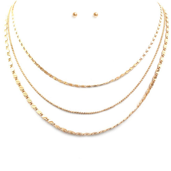 Chain Link 3 Layer Gold Necklace
